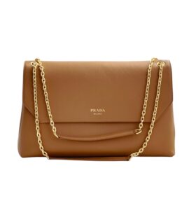 [프리미엄/해외배송]프라다 플랩 체인 레더 숄더백(코냑)
