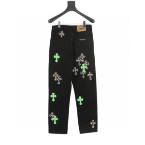 [국내배송]크롬하츠 클래식 가죽 라벨 십자가 데님팬츠