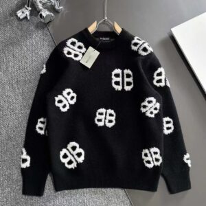 [국내배송]발렌시아가 신상 BB 자수로고 자가드 양모라운드 니트